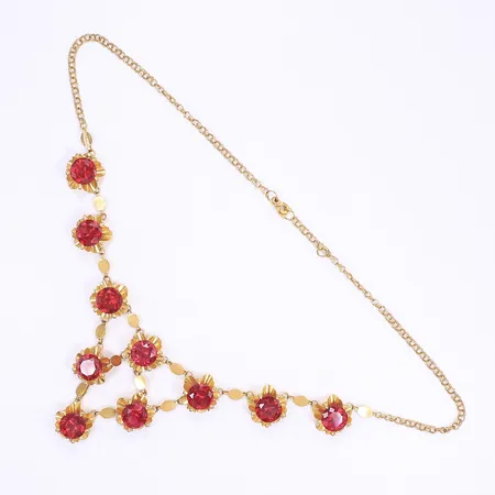 Halscollier med röda stenar 46,5cm bredd 2-56mm 14K Bruttovikt: 26,7g 