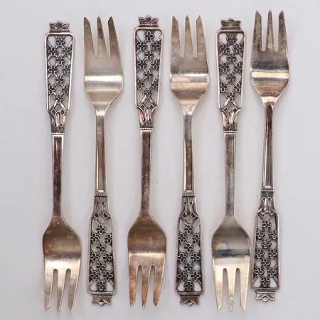 6 Tårtgafflar, modell Princess, längd 14cm, silver 830/1000 Vikt: 105,6 g