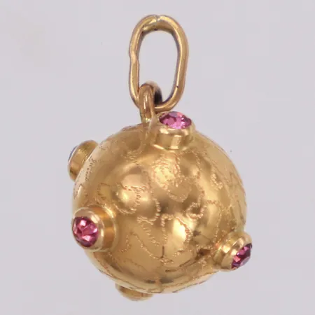 Hänge med rosa stenar, litet nagg, längd 17mm, 18K Vikt: 1,9 g