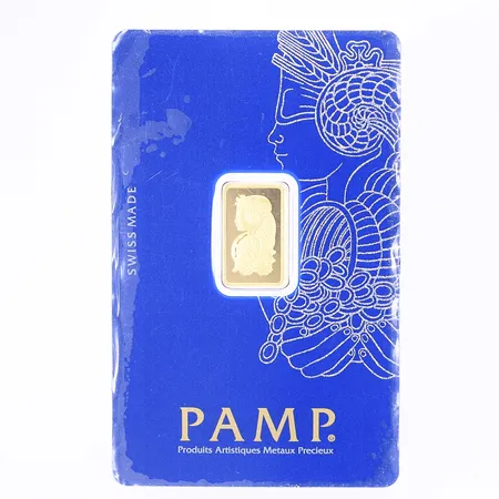 Guldtacka PAMP Suisse, Fine Gold 999,9 serienr: C322409, plomberad, 24K 2,5g 