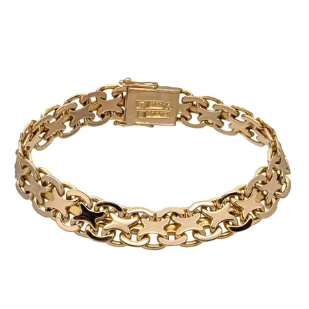 Armband X-länk 18K guld Guldvaruaktiebolaget G. Dahlgren & Co Ab, Malmö, svensk kontrollstämpel, längd knäppt 19,0 cm, bredd 10,5 mm, fint skick Vikt: 36,6 g