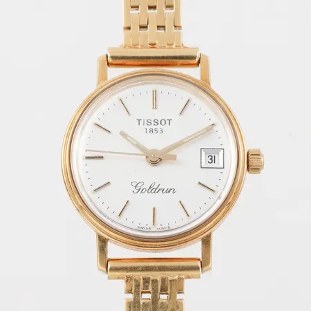 Damur Tissot,fungerar ej,gravyr,18k i ur och band,totalvikt 31.2 gram.