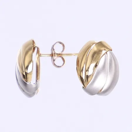 Ett par örhängen 13x10mm tvåfärgade, något missfärgade snurrebussar, 18K  Vikt: 1,7 g