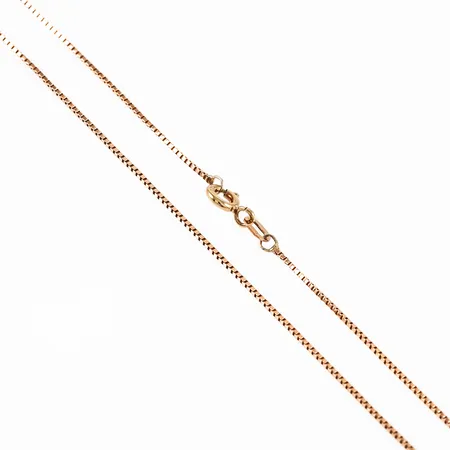 Kedja Venezia i 9K guld. Den är 46 cm lång, 0,7 mm bred och väger 1,6g. Stämplad GHA (Guldfynd), 375. Springring. 