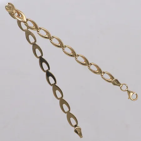 Armband med delvis borstad dekor, längd 19cm, bredd 5,4mm, ihålig, små bucklor, 14K  Vikt: 4,2 g
