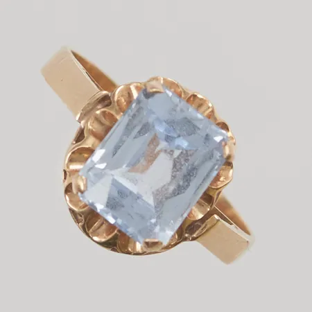Ring Ø18, bredd:12mm, blå sten, 14K 3,3g.