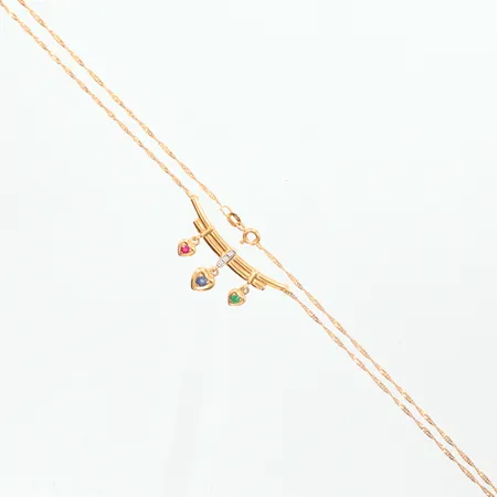 Collier längd 42,5cm, diamanter 3x ca. 0,005ct, röd, grön och blå sten, 18K Vikt: 4,4 g