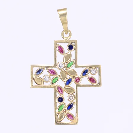 Hänge i form av kors med färgade stenar 42x26mm 18K Vikt: 2,4 g