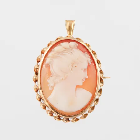 Hänge/brosch 18k,camé,höjd ca 41 mm. Vikt: 8,7 g