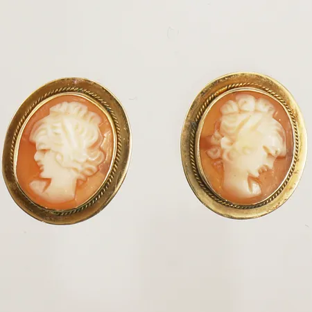 Ett par örhängen med Camé, längd 15mm, bredd 13mm, 18K  Vikt: 2,8 g