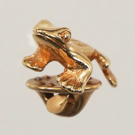 Brosch groda, 21mm, bredd 12,2mm, stopp i metall, 18K, bruttovikt 6,4g 