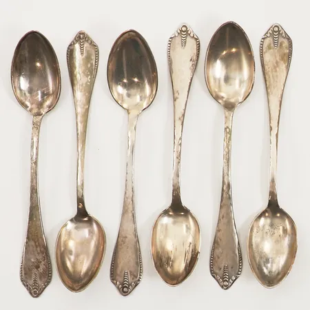 Sex kaffeskedar, längd 11cm, gravyr, Köpenhamn, silver Vikt: 51,4 g