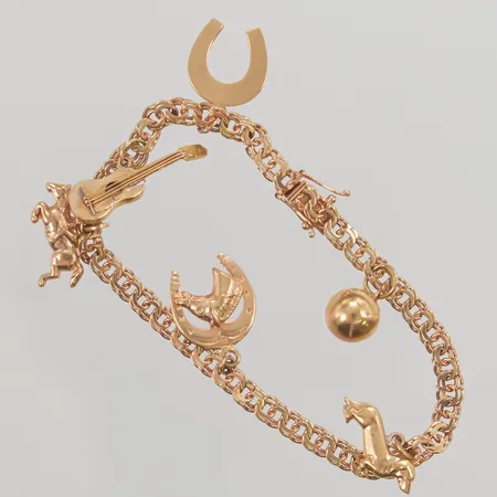 Armband Bismarck, 18,7cm, bredd:4mm, berlocker, 18K 14,1g.