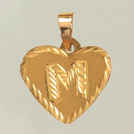 Hänge hjärta med "M", längd 21mm, bredd 18mm, 21K, 1,2g Vikt: 1,2 g