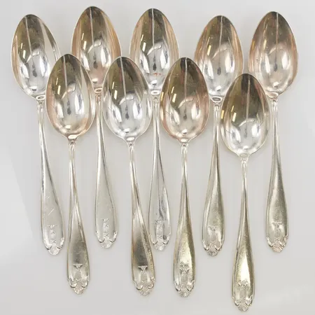 9 Matskedar, 18cm, 830/1000 Silver 322,3g.
