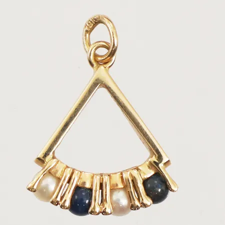 Hänge med blå stenar och pärlor, längd 23mm inklusive ögla, bredd 16mm, 18K  Vikt: 3,5 g
