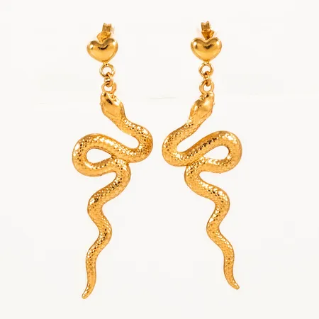Örhängen ormar i 18K guld. De är 35 mm långa och väger 0,7g.