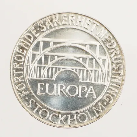 Minnesmynt 100Kr, Europa, Förtroende Säkerhet Nedrustning Stockholm, Sverige, 1984, Ø32mm, 925/1000 silver Vikt: 16,1 g