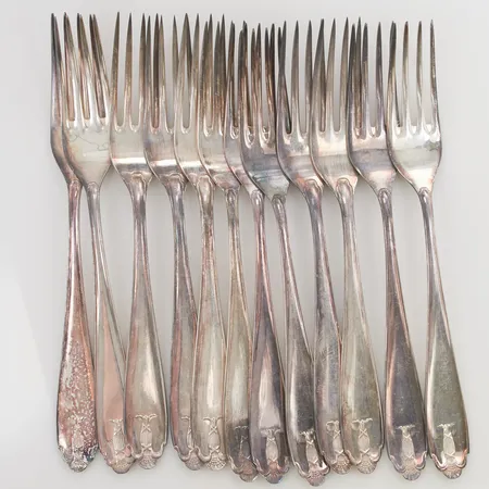 12 Gafflar, 20cm, 830/1000 Silver 604,4g.