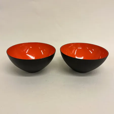 Två Skålar, Krenit Danmark, formgivare Herbert Krenchel, höjd 6cm, Ø12,5cm, stål med emaljerad insida, 1950-tal, märken