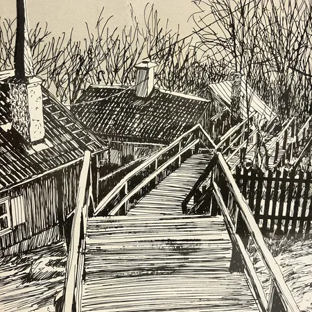 Litografi Göran Hahne, Statdsmotiv, signerad, numrerad 205/360, motivets mått36x27cm, rammått 48x41cm, stötmäken, smuts, Skickas med postpaket.