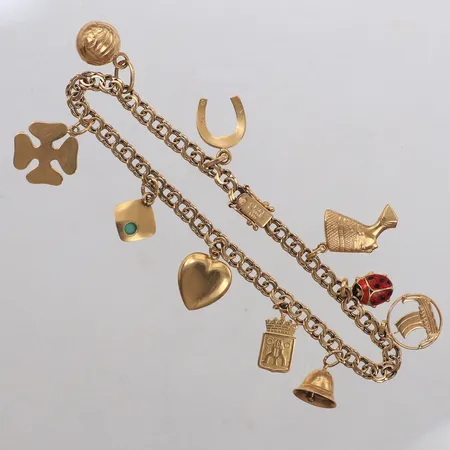 Armband Bismarck med berlocker, längd 19,5cm, bredd 4,2-23,5mm, 18K Vikt: 14,7 g