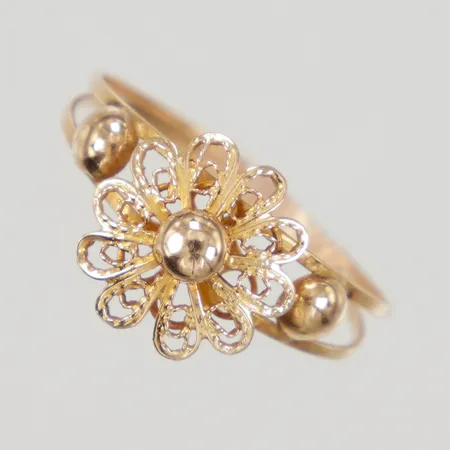 Ring stl ca 17½, bredd 1,8 - 11,1mm, skadad skena, 18K  Vikt: 1,1 g