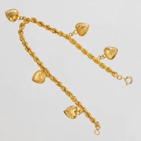 Armband Cordell med fem hjärtberlocker, längd ca 19,5cm, bredd 4-19mm, lagad länk, lås i 18K, 21K, bruttovikt: 9,5g Vikt: 0 g