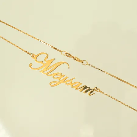 Namncollier, längd 56,5cm, bredd 1-20mm, skeva länkdelar, 18K, 7,3g Vikt: 7,3 g