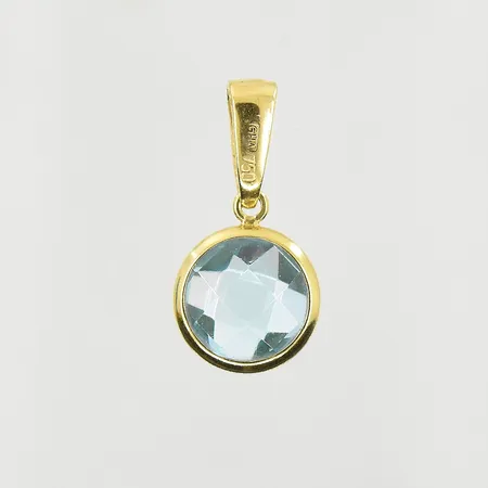 Hänge med ljusblå sten, GHA, längd 15 mm, Ø8 mm, 18K. Vikt: 0,8 g