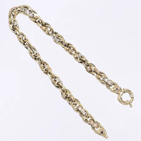 Armband trefärgat längd 21cm bredd 6mm 14K Vikt: 7,6 g