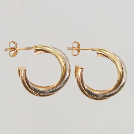 Ett par örhängen tricolore, 17mm, omaka snurrebussar, 18K 4,1g.