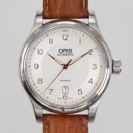 Herrur Oris Classic Date, Ø42mm, automat, stål, ref:7594, SN: 27-50374, datum, läderband ej original, inga tillbehör.
