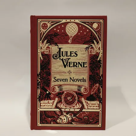 Läderinbunden bok, Jules Vernes "Seven Novels" Barnes & Noble Skickas med paket.