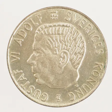 Mynt Gustaf VI Adolf Sveriges konung, 5 kr, år 1955, Ø34mm, 400/1000 silver  Vikt: 17,9 g
