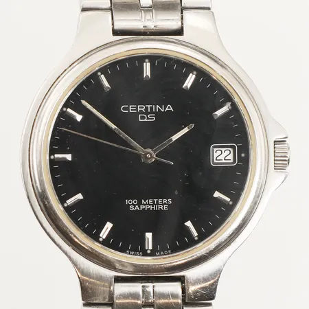 Armbandsur Certina DS, stål, 34mm, quartz, boettnummer EOL 115.7135.42, datum, repig, stållänk, innermått inklusive ur ca 19cm, viklås, repig, inga tillbehör