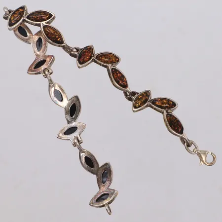 Armband med brunsvarta stenar, längd 17,5cm, bredd 11mm, silver 925/1000 Vikt: 11,1 g