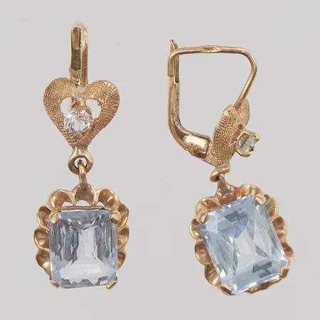 Ett par örhängen 27mm, blå stenar, 14K 3,7g.