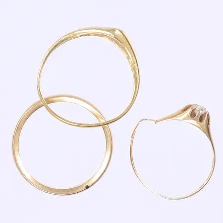 3 ringar, gravyr, ojämna, defekta, 18K 10,1g 