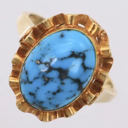 Ring med blå sten, stl 17½, bredd 1,8-18mm, 14K Vikt: 4,1 g