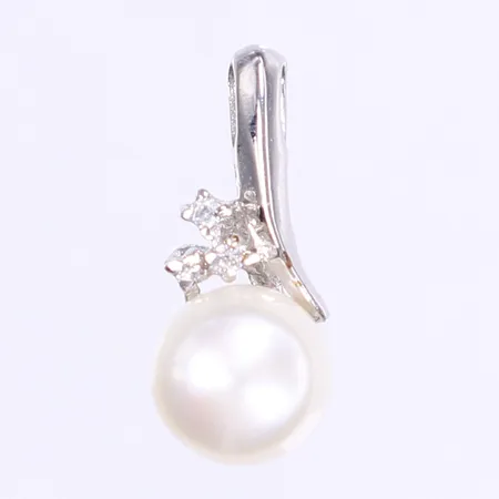 Hänge med imitationspärla och vita stenar längd 20mm bredd 8mm silver 925/1000  Vikt: 1,9 g