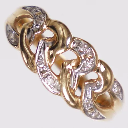 Ring med diamanter 10xca0,007ct stl 16, bredd 1,7-7,8mm, 18K Vikt: 2,1 g