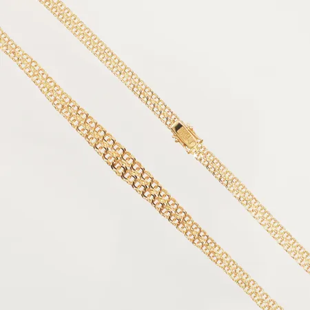 Collier doserad Bismarck, dubbelradig, längd 43cm, bredd 5,9-9,7mm, N S E Guldvaru Aktiebolag, år 1994, 18K  Vikt: 16,1 g