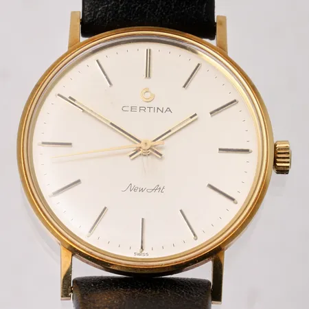 Herrur Certina New Art i 18Kguld, Ø33,4mm, manuell, gravyr För nit och redighet i rikets tjänst, läderband.