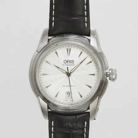 Herrur Oris Artelier Date, stål, 40,5mm, automatisk, refnr 7544, serienr 22-94530, Cal. 633, datum, safirglas, läderband ej original, inga tillbehör.  Vikt: 0 g