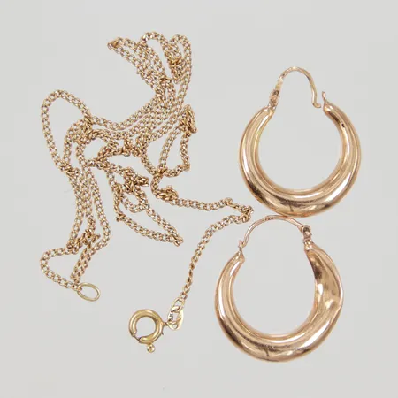 Kedja + ett par örhängen, defekt 18K  Vikt: 6 g