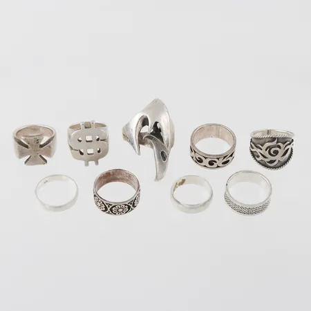 Ringar 9 st Silver 830/1000. Vikt: 114 g
