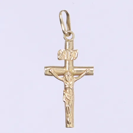 Hänge krucifix längd 27mm bredd 12mm lätt bucklig baksida 18K Vikt: 0,7 g