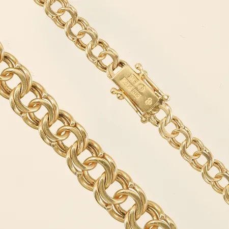 Collier doserad Bismarck längd 42cm, bredd 4,8-8mm, Clareus Guldsmeds Ab år 1987 18K  Vikt: 25 g