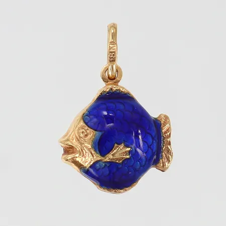Hänge fisk med blå emalj ca 20x13mm inkl ögla 18K Vikt: 1,1 g